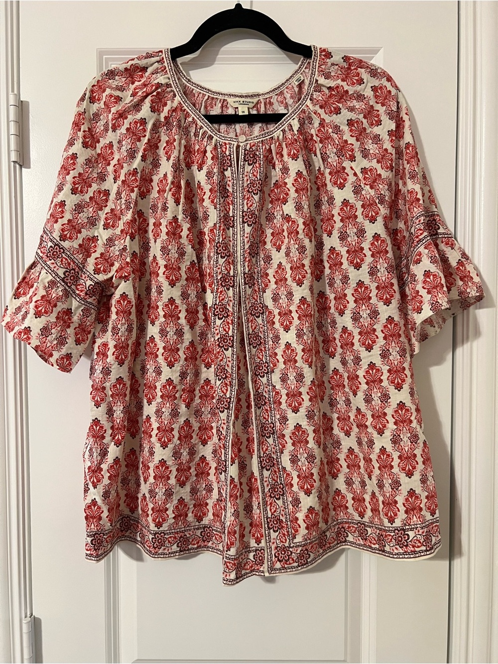 Red Block-Print Top